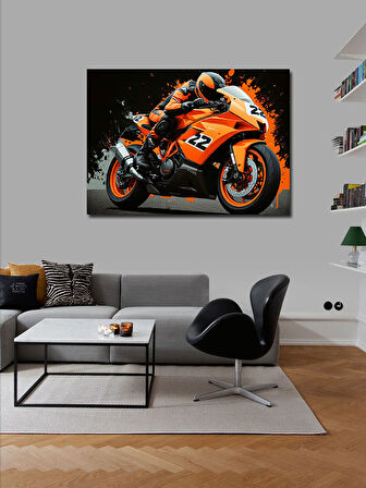 Kanvas Tablo Turuncu Yarış Motosikleti 50cmx70cm