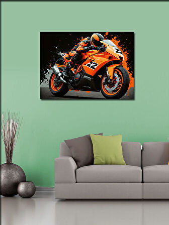 Kanvas Tablo Turuncu Yarış Motosikleti 50cmx70cm