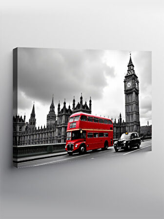 Kanvas Tablo Big Ben Ve Kırmızı Otobüs İllüstrasyonu 50cmx70cm