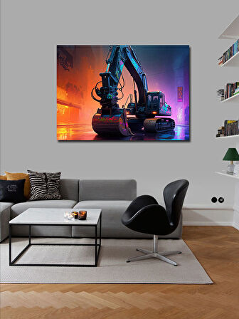 Kanvas Tablo İnşaat Kepçe Makinesi Çizimi 100cmx140cm