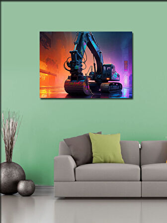 Kanvas Tablo İnşaat Kepçe Makinesi Çizimi 100cmx140cm