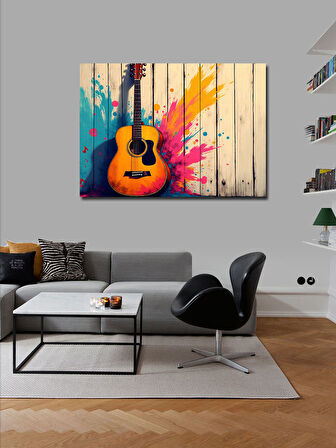 Kanvas Tablo Renkli Gitar İllüstrasyonu 100cmx140cm
