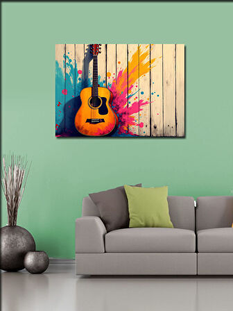 Kanvas Tablo Renkli Gitar İllüstrasyonu 100cmx140cm