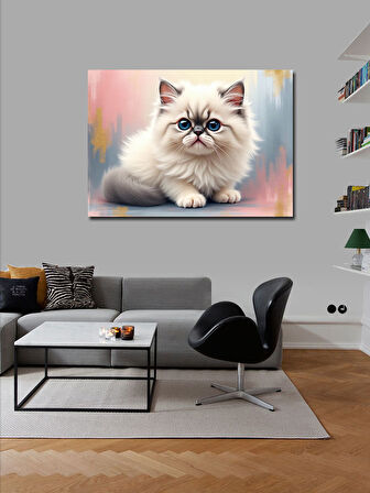 Kanvas Tablo Pofuduk Beyaz Kedi Portresi 50cmx70cm
