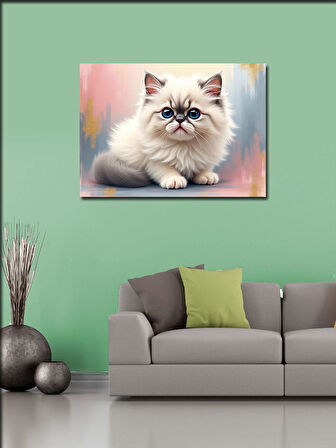 Kanvas Tablo Pofuduk Beyaz Kedi Portresi 50cmx70cm