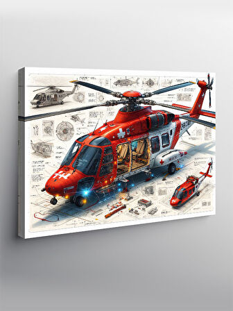 Kanvas Tablo Kırmızı Kurtarma Helikopteri 50cmx70cm