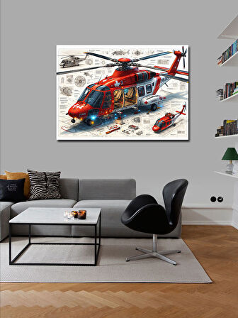Kanvas Tablo Kırmızı Kurtarma Helikopteri 50cmx70cm