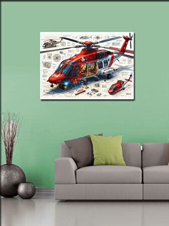 Kanvas Tablo Kırmızı Kurtarma Helikopteri 50cmx70cm