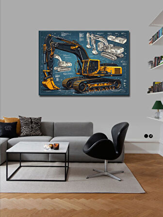 Kanvas Tablo İnşaat Makinesi Çizimi 50cmx70cm