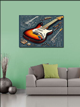 Kanvas Tablo Klasik Elektro Gitar 100cmx140cm