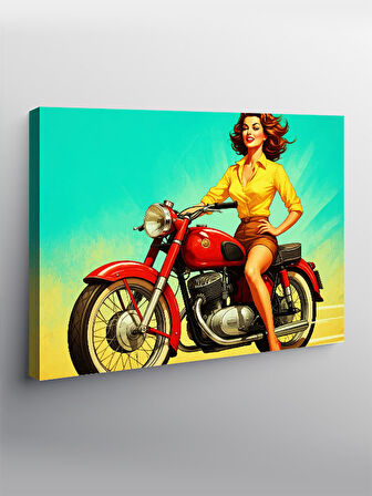 Kanvas Tablo Retro Kadın Motorcu 50cmx70cm