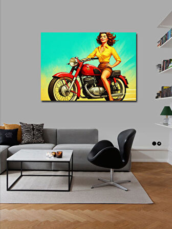Kanvas Tablo Retro Kadın Motorcu 50cmx70cm
