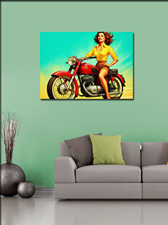 Kanvas Tablo Retro Kadın Motorcu 50cmx70cm