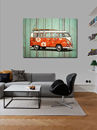 Kanvas Tablo Çiçek Desenli Karavan 50cmx70cm