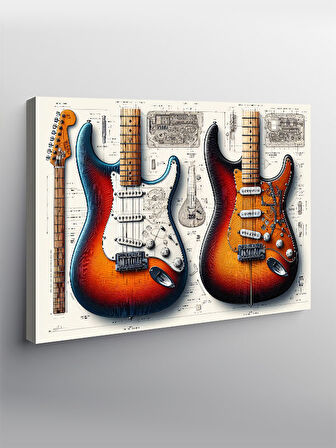 Kanvas Tablo İkiz Elektro Gitarlar 50cmx70cm