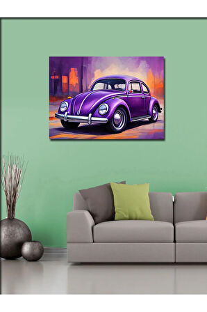 Kanvas Tablo Retro Mor Kaplumbağa Araba