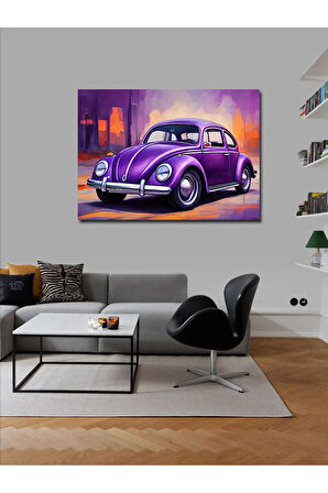 Kanvas Tablo Retro Mor Kaplumbağa Araba