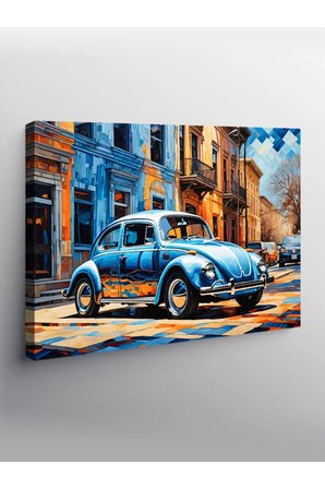 Kanvas Tablo Mavi Retro Kaplumbağa Araba