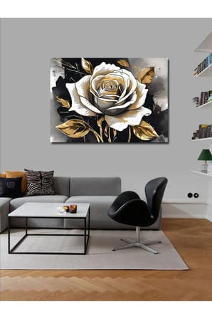 Kanvas Tablo Gold Rengi Gül