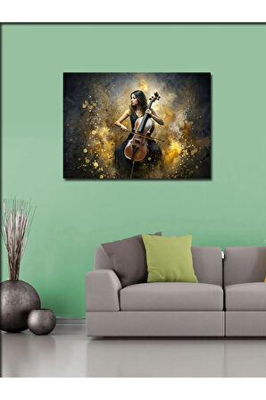 Kanvas Tablo Çello Çalan Kadın