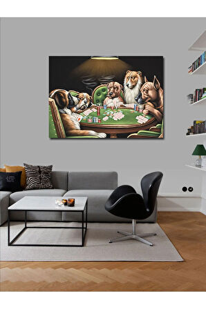 Kanvas Tablo Kart Oynayıp İçki İçen Köpekler