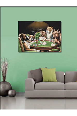 Kanvas Tablo Kart Oynayıp İçki İçen Köpekler