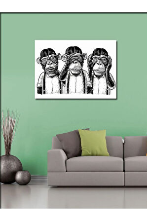 Kanvas Tablo 3 Maymun Görmedim Duymadım Bilmiyorum