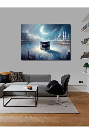 Kanvas Tablo Ay Işığında Kabe Yansıması
