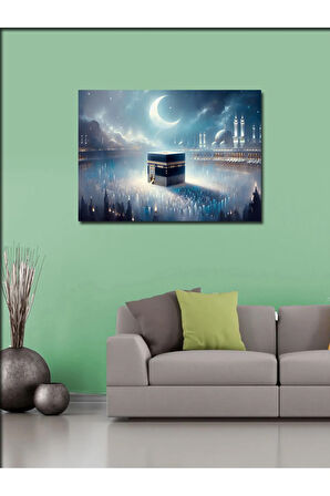 Kanvas Tablo Ay Işığında Kabe Yansıması