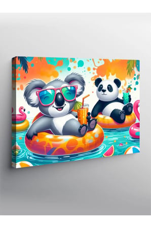 Kanvas Tablo Havuzda Panda Ve Koala