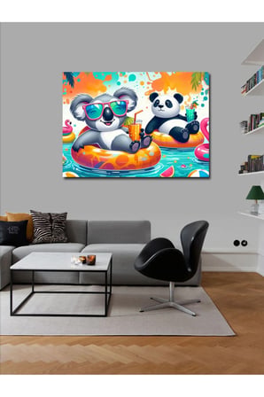 Kanvas Tablo Havuzda Panda Ve Koala