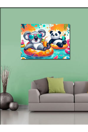 Kanvas Tablo Havuzda Panda Ve Koala