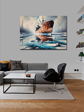 Kanvas Tablo Buz Üzerindeki Gemi