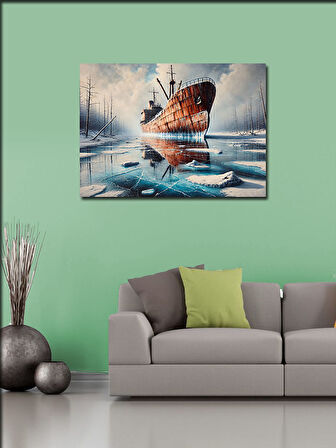 Kanvas Tablo Buz Üzerindeki Gemi