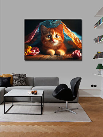Kanvas Tablo Battaniyeli Sevimli Kedi