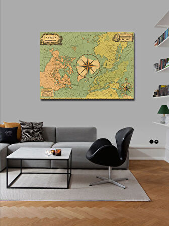 Kanvas Tablo Antik Harita Ve Pusula