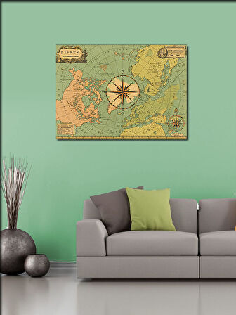 Kanvas Tablo Antik Harita Ve Pusula