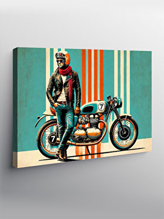 Kanvas Tablo Motosikletli Retro Adam
