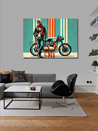 Kanvas Tablo Motosikletli Retro Adam
