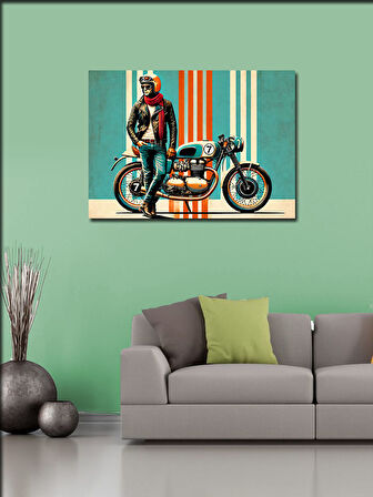 Kanvas Tablo Motosikletli Retro Adam