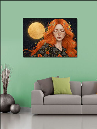 Kanvas Tablo Ayışığında Kızıl Saçlı Kadın