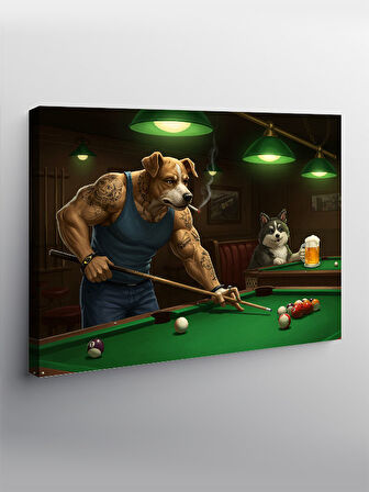 Kanvas Tablo Bilardo Oynayan Köpekler
