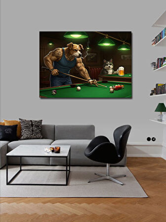 Kanvas Tablo Bilardo Oynayan Köpekler