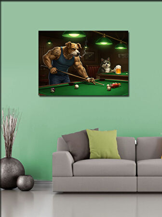 Kanvas Tablo Bilardo Oynayan Köpekler