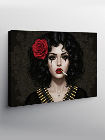 Kanvas Tablo Kırmızı Güllü Kadın