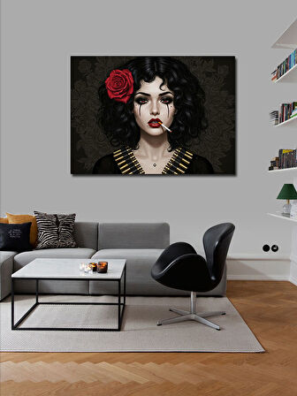Kanvas Tablo Kırmızı Güllü Kadın
