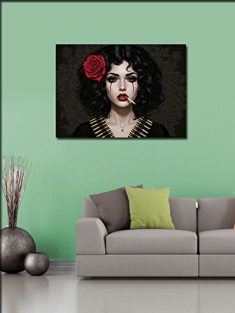 Kanvas Tablo Kırmızı Güllü Kadın