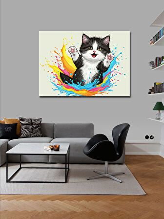Kanvas Tablo Renkli Sevimli Kedi