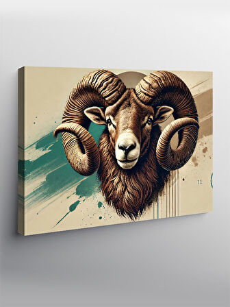 Kanvas Tablo Boynuzlu Koç Portresi