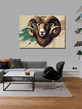 Kanvas Tablo Boynuzlu Koç Portresi
